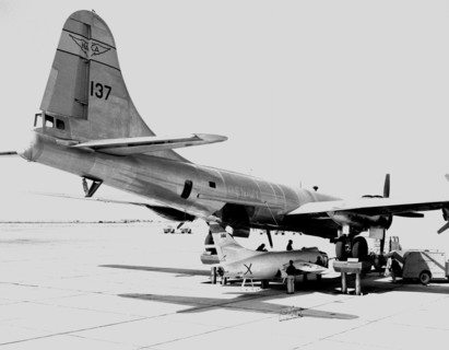 D-558-2 being mounted to P2B 1S launch aircraft, USA, 1953.  Creator: Unknown.