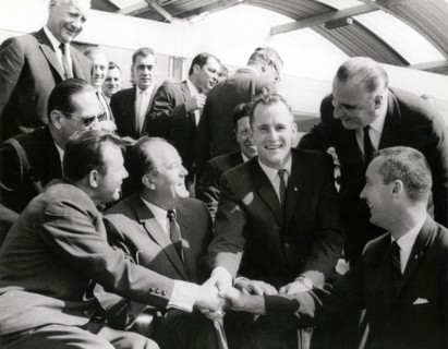 Gemini 4 Astronauts meet Yuri Gagarin, Paris, France, 1965. Creator: NASA.