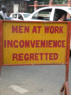 Men at work road sign in India, 2019. Creator: Unknown.