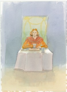 A medieval lord sat at a table, 2004. Creator: Judith Dobie.