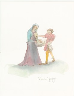 A medieval page helping a lady to wash their hands, 2004. Creator: Judith Dobie.