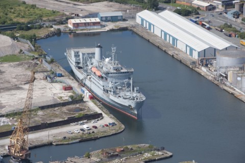 A ship moored up at Ilchester Wharf, West Float, Birkenhead, Wirral, 2015. Creator: Historic England.