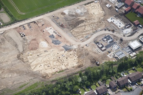 The excavation of an extensive barrow cemetery, Pocklington, East Riding of Yorkshire, 2015. Creator: Historic England.