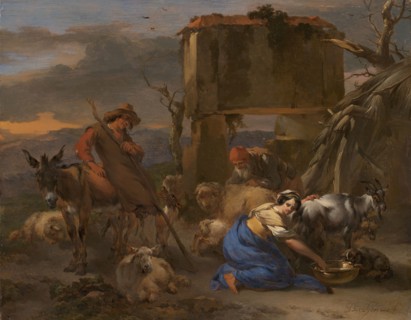 Pastoral Scene with a Shepherdess Milking a Goat, 1665/70. Creator: Nicolaes Berchem.