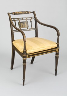 Armchair with Tablet: Putti at Vulcan's Forge, England, c. 1790/1800. Creator: John Gee.