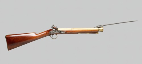 Flintlock Blunderbuss with Spring-Bayonet, England, 1820. Creator: Unknown.