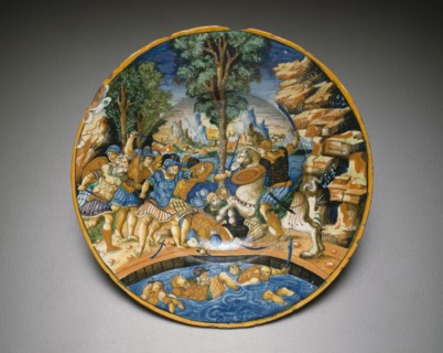 Plate with Horatio at the Bridge, Urbino, c. 1535. Creator: Unknown.