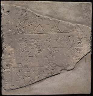 Fragment of a Stela Depicting Plowing, Harvesting, and Fowling, Egypt, First Intermediate Period... Creator: Unknown.
