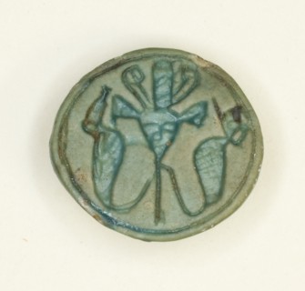 Cowroid: Hathor Sistrum Flanked by Uraei, Egypt, New Kingdom, Dynasty 18 (about 1550-1295 BCE). Creator: Unknown.