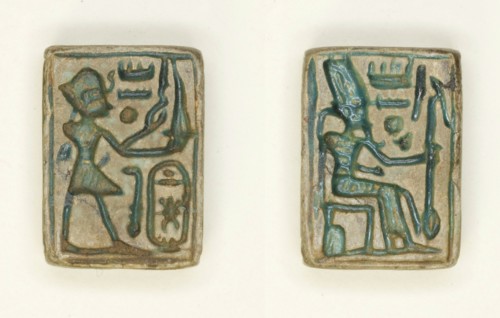 Plaque: Amenhotep II Offers Incense/Amun-Re Seated on Throne, Egypt, New Kingdom, Dynasty... Creator: Unknown.