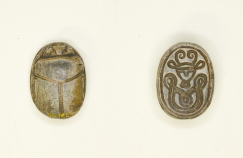 Scarab: Hathor Head with Woven Pattern, Egypt, Middle Kingdom-New Kingdom, Dynasties 12-18... Creator: Unknown.