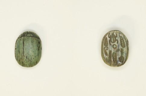 Scarab: Hieroglyphs (scarab beetle, nfr-sign, red crown), Egypt, Middle Kingdom-Second... Creator: Unknown.