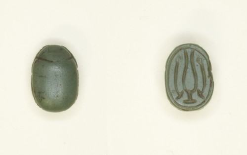Scarab: Hieroglyphs (Hs-vessel and wAs-Scepters), Egypt, New Kingdom, Dynasty 18 (?)... Creator: Unknown.
