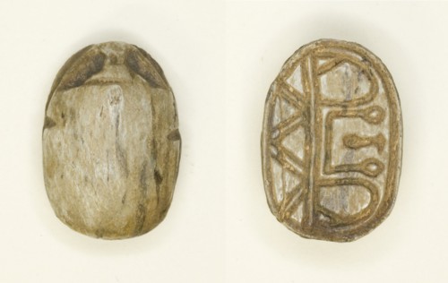 Scarab: Floral Motifs, Hieroglyphs, and Geometric Designs, Egypt, Second Intermediate Period... Creator: Unknown.