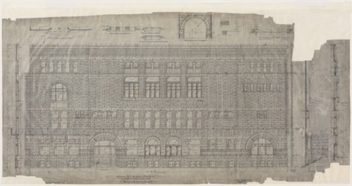 Revised 24th Street Elevation for Standard Club, Chicago, Illinois, Details and Sections, 09/19/1887 Creator: Adler & Sullivan.