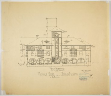 Victoria Hotel, Chicago Heights, Illinois, Front Elevation, 1892. Creator: Adler & Sullivan.
