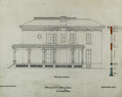 Joseph H. Lathrop House Addition, Elmhurst, Illinois, Elevation and Section, c. 1870. Creator: Bauer & Loebnitz.