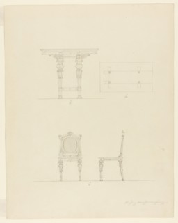 Design Projects, Table and Chair Elevations, c. 1860-1870. Creator: Carl J Furst.