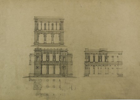 Design Projects, Building Elevation Studies and Plan, c. 1860-1870. Creator: Carl J Furst.