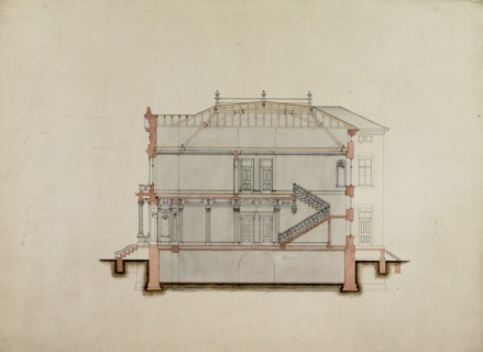 Design Studies, Section Through House, Presentation, c. 1860-1870. Creator: Carl J Furst.