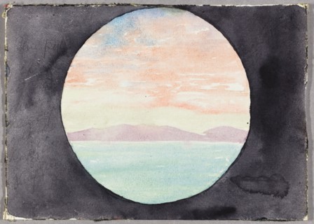 Bay of Tunis Through Porthole of Steamship Fürst Bismark, Tunisia, Travel Sketch, 1896. Creator: Daniel Burnham.