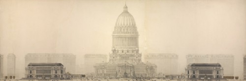 Plate 131 from The Plan of Chicago, 1909: Chicago. Elevation Showing the Group of Buildings... Creator: Daniel Burnham.