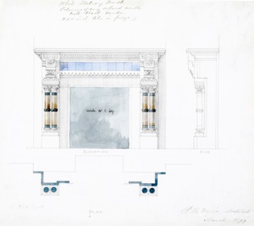 White Statuary Marble Mantel Design, Elevations and Plan, 1877. Creator: Peter Bonnett Wight.