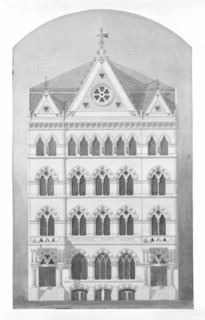 National Park Bank, New York City, New York, Competition Design Drawing, c. 1866. Creator: Peter Bonnett Wight.