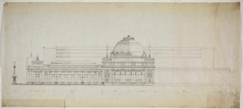 Lakefront Exhibition Hall, Chicago, Illinois, Elevation, 1888. Creator: Peter Joseph Weber.