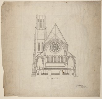 Second Presbyterian Church, Chicago, Illinois, Transverse Section, 1874. Creator: Renwick & Sands.