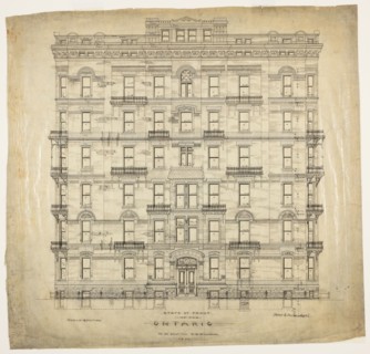 Ontario Apartments, Chicago, Illinois, Elevation, 1880. Creator: Treat & Foltz.