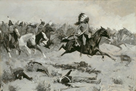 Rushing Red Lodges Passed through the Line, c. 1900. Creator: Frederic Remington.