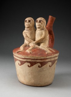 Spout Vessel Depicting Two Skeletal Figures in Erotic Scene Attached to Handle, 100 B.C./A.D. 500. Creator: Unknown.