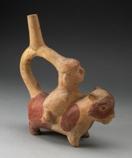 Handle Spout Vessel in the Form of a Woman Riding a Llama, 100 B.C./A.D. 500. Creator: Unknown.