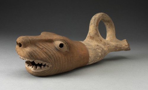 Coiled Trumpet in the Form of a Wrinkled Animal Face, 100 B.C./A.D. 500. Creator: Unknown.