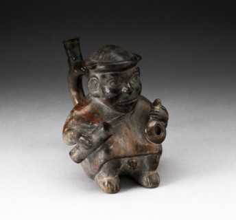 Handle Spout Vessel in the Form of a Figure Holding Corn Popper and Rolled Mat, 100 B.C./A.D. 500. Creator: Unknown.