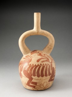Stirrup Spout Vessel with Fineline Depiction of an Abstract Feline, 100 B.C./A.D. 500. Creator: Unknown.