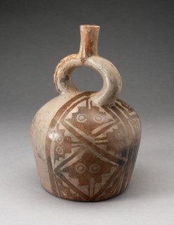 Stirrup Vessel with one Side Painted with Textile-Like Stepped Motif, 100 B.C./A.D. 500. Creator: Unknown.