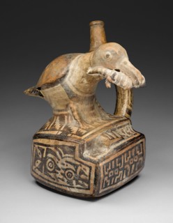Square Handle Spout Vessel with Form of a Bird Eating a Lizard, 100 B.C./A.D. 500. Creator: Unknown.