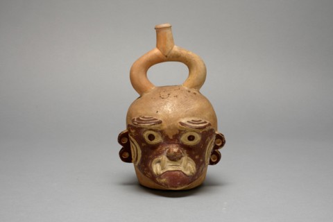 Stirrup Spout Vessel in Form of a Head, Possibly Ai-Apec, 100 B.C./A.D. 500. Creator: Unknown.
