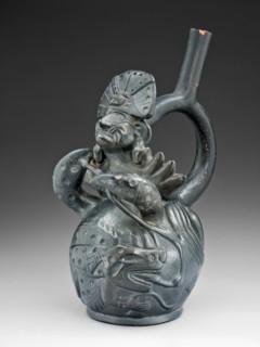 Blackware Vessel in the Form of a Figure Fishing, Possibly Ai-Apec, with a Crab, 100 B.C./A.D. 500. Creator: Unknown.