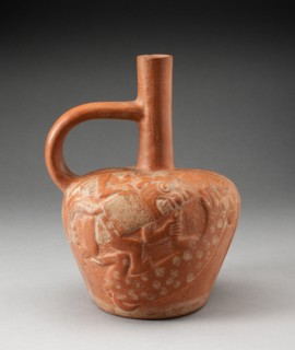Handle Spout Vessel with Raised Deer Hunt Motifs, 100 B.C./A.D. 500. Creator: Unknown.