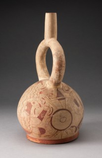 Stirrup Spout Vessel with Fineline Bean Warrior and Weapons Motif, 100 B.C./A.D. 500. Creator: Unknown.