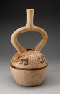 Stirrup Vessel Depicting a Supernatural within a Shell on Shoulder, 100 B.C./A.D. 500. Creator: Unknown.