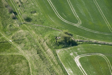 Second World War observation post built into a bowl barrow mound, Cherhill Down, Wiltshire, 2015. Creator: Historic England.