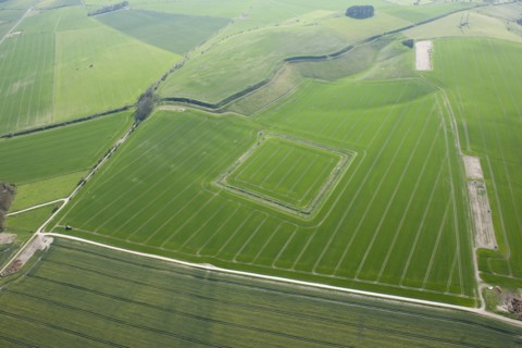 The Wansdyke and a possible sheep enclosure on North Down, Wiltshire, 2015. Creator: Historic England.