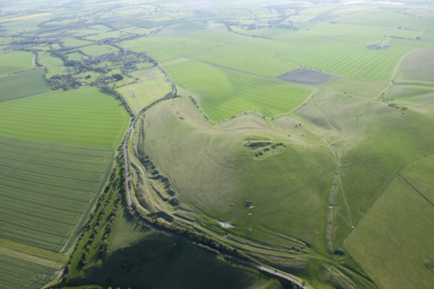 View from Adam's Grave long barrow on Walkers Hill to Alton Barnes, Wiltshire, 2015. Creator: Historic England.