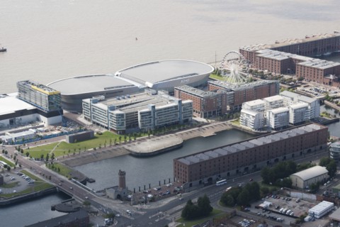 Liverpool Echo Arena, Wapping Dock and Ferris Wheel, Liverpool, 2015. Creator: Historic England.