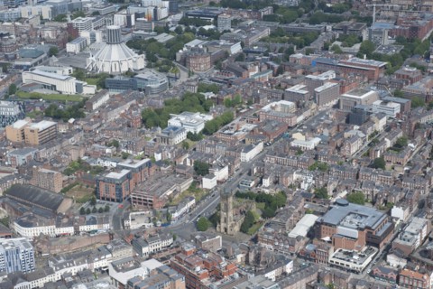 Looking from Church of St Luke north east towards Catholic Cathedral, Liverpool, 2015 Creator: Historic England.