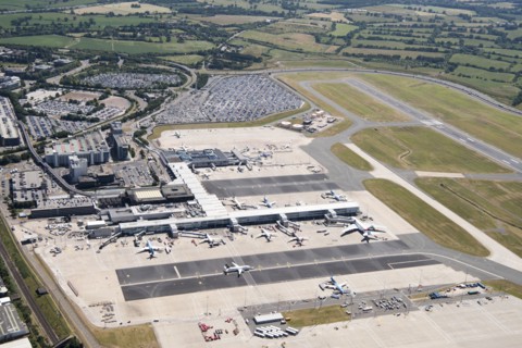 Aeroplanes at Terminals One and Two at Birmingham International Airport, West Midlands, 2018. Creator: Historic England.